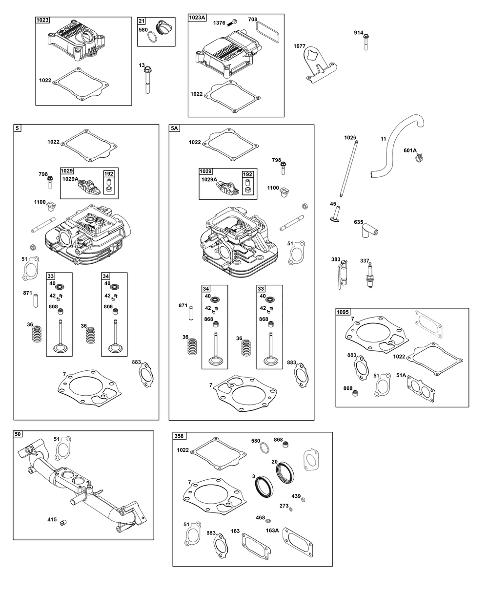 Cylinder Head Group Diagram and Parts List for 543477-0017-J1 400000 - 699999 Briggs and Stratton Engine